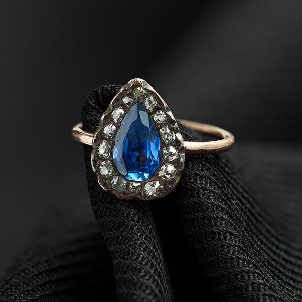 Georgian Sapphire and Diamond Cluster Ring