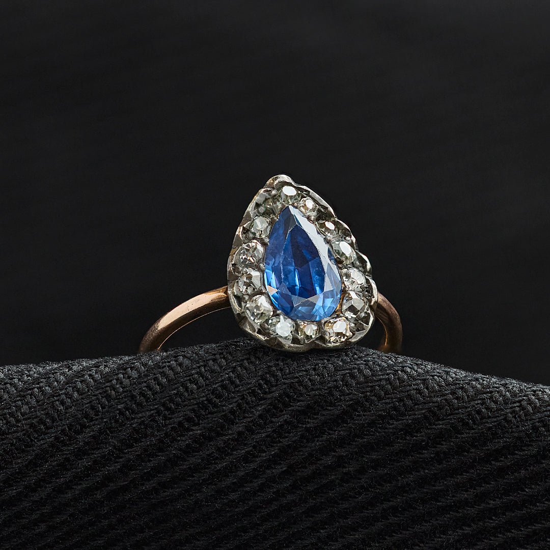 Georgian Sapphire and Diamond Cluster Ring