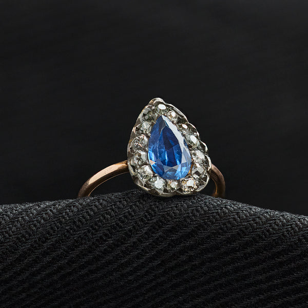 Georgian Sapphire and Diamond Cluster Ring