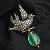 Victorian Diamond Bird and Emerald Drop Brooch