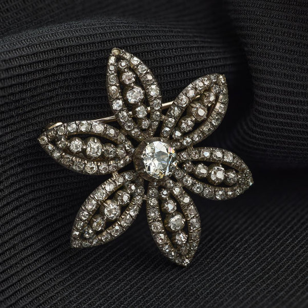 Georgian Diamond Cluster Flower Brooch
