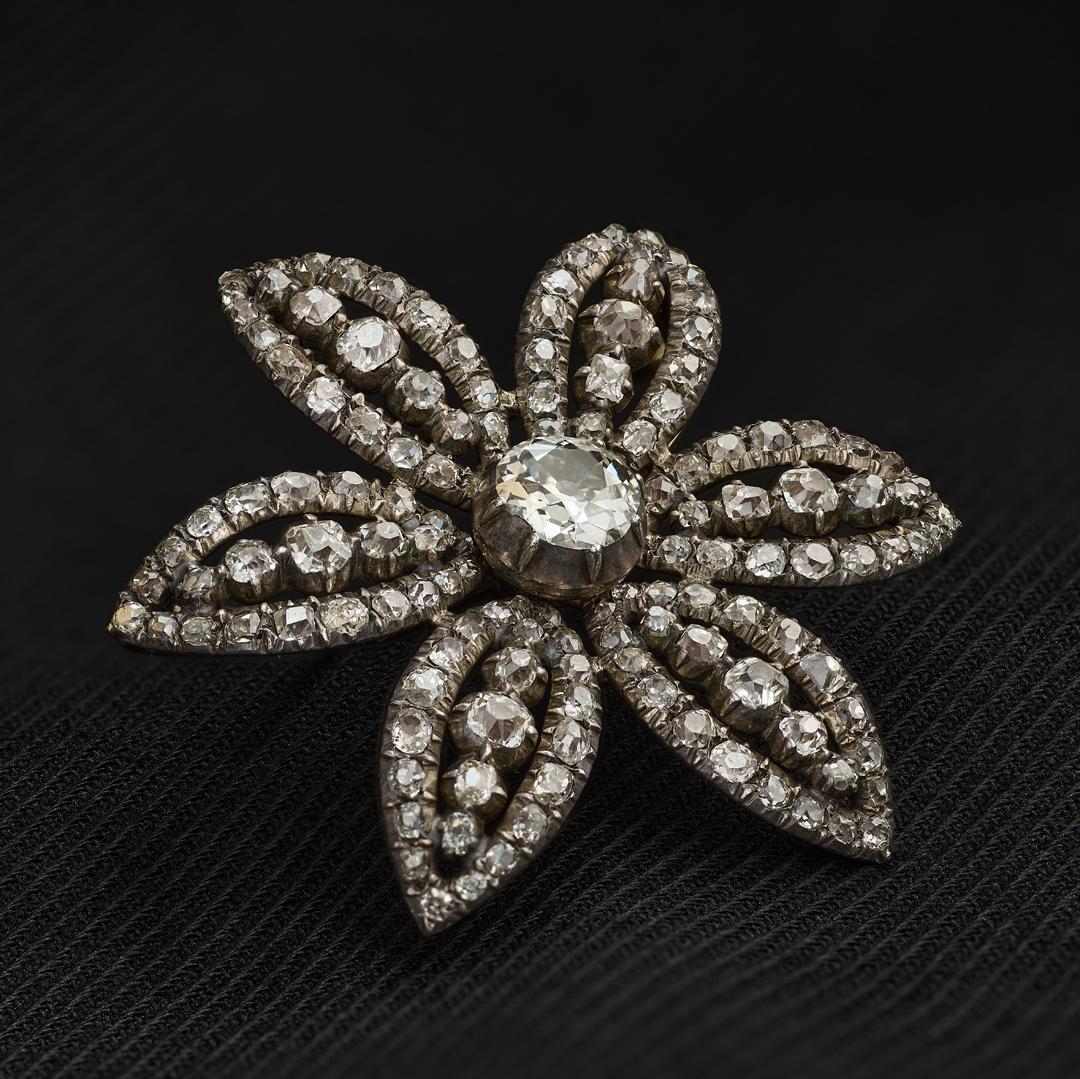 Georgian Diamond Cluster Flower Brooch