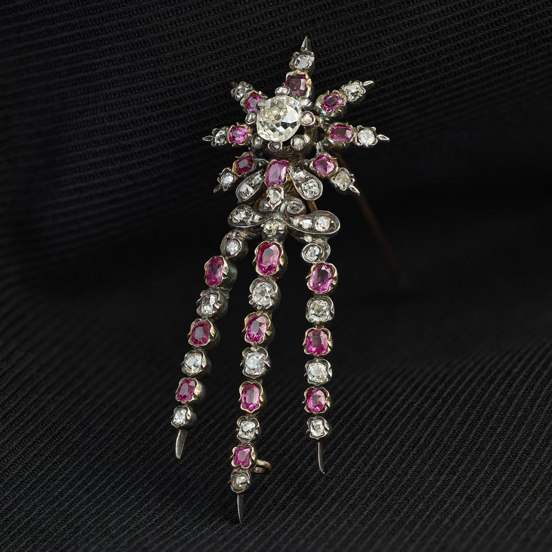 Victorian Burmese Ruby and Diamond Shooting Star Brooch