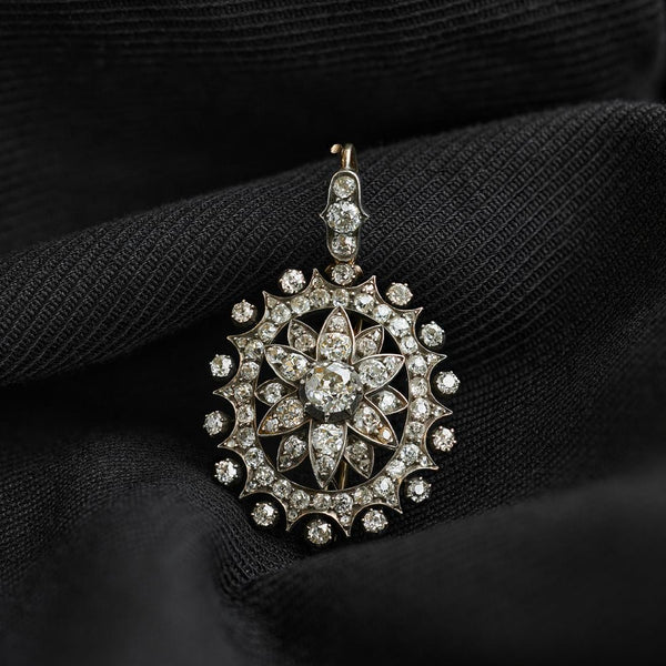 Antique Diamond Flower Pendant Brooch