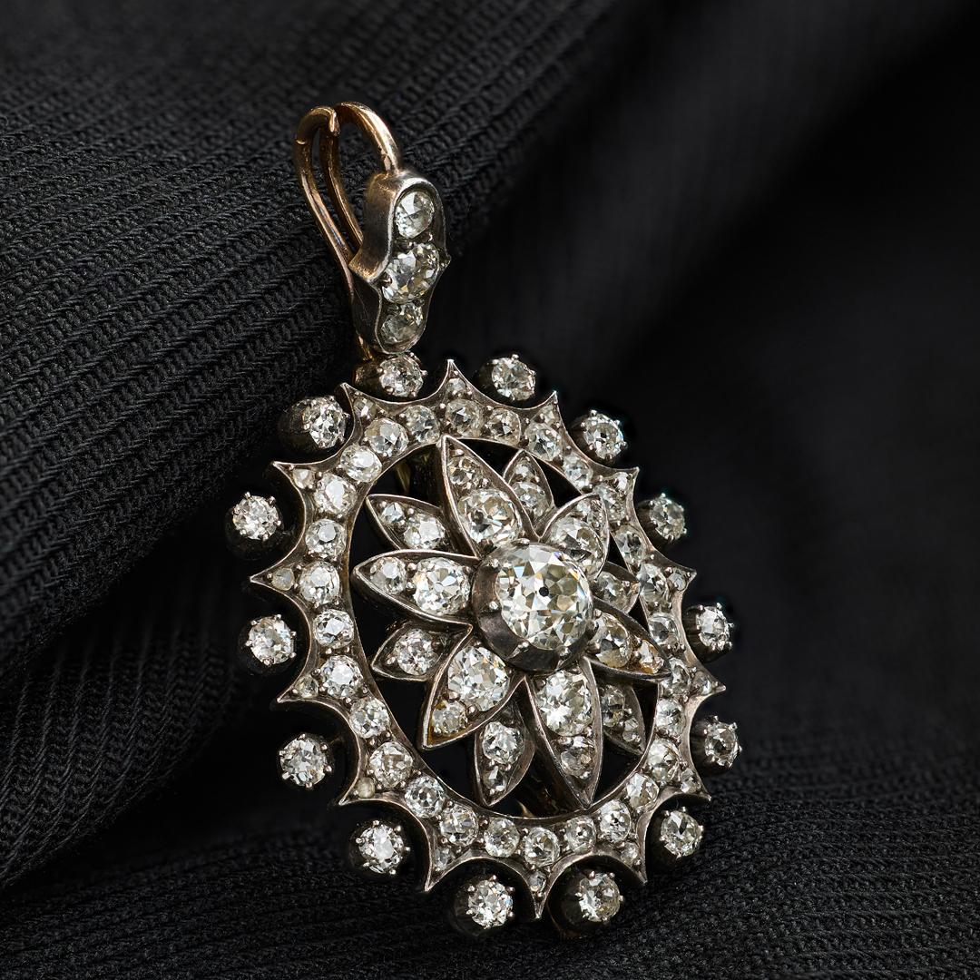 Antique Diamond Flower Pendant Brooch