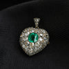 Antique 2.98 Carat Natural Colombian Emerald and Diamond Pendant Brooch