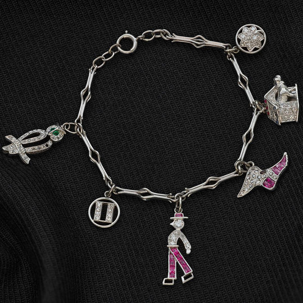 Art Deco Gem Set Charm Bracelet