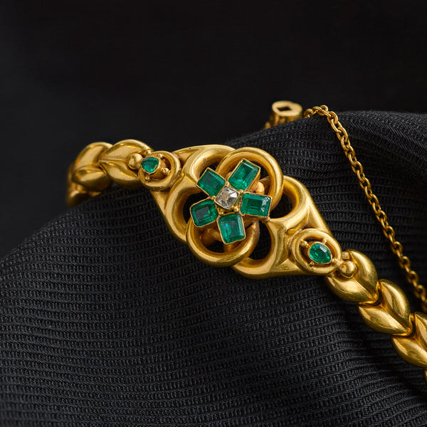 Victorian Emerald and Diamond Bracelet