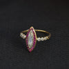 Edwardian Marquise Shape Portrait Cut Diamond and Ruby Ring