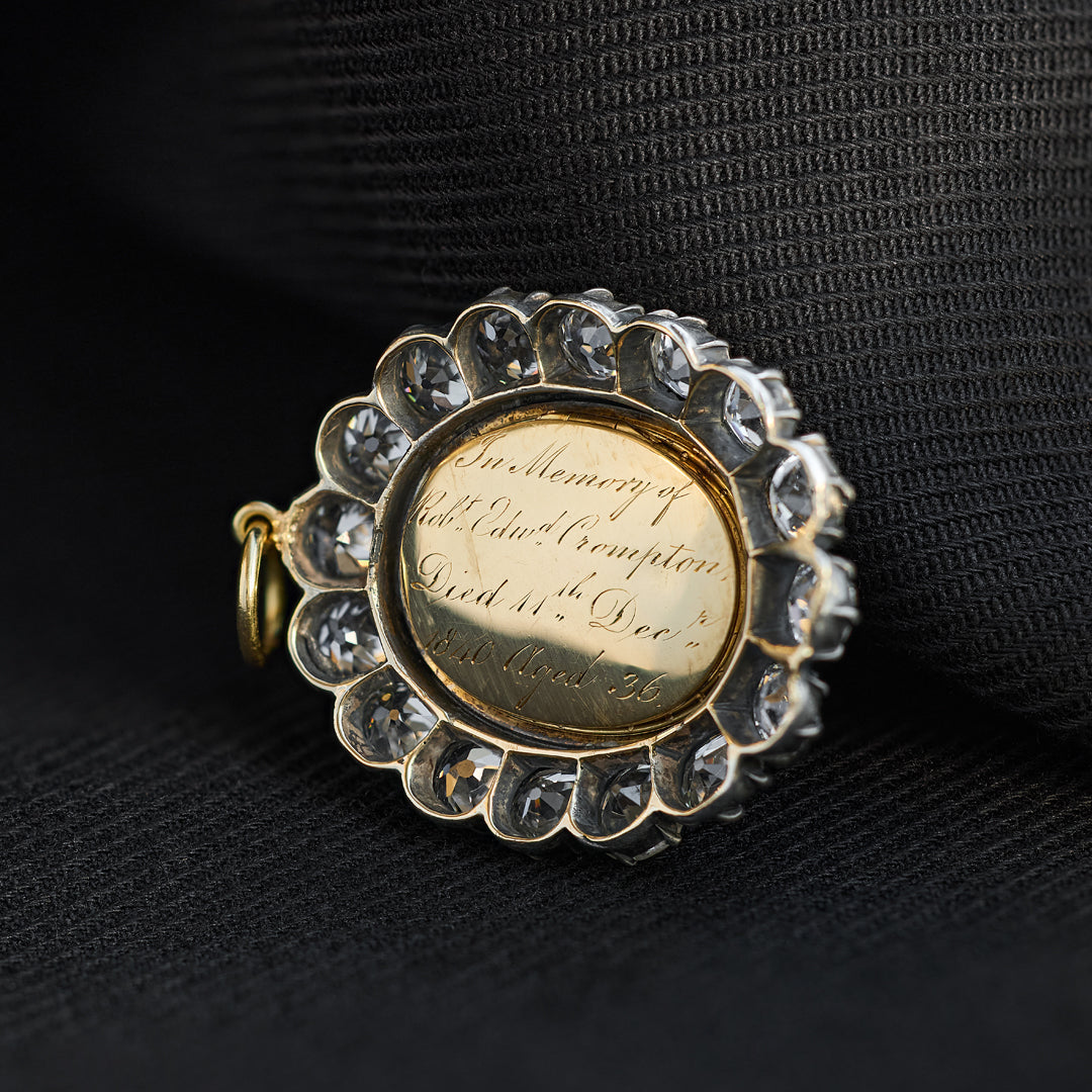 Victorian Fancy Yellow Old Cut Diamond and Enamel Locket Pendant