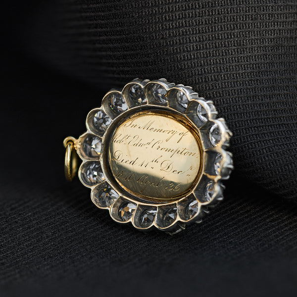 Victorian Fancy Yellow Old Cut Diamond and Enamel Locket Pendant