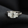 2.33 Carat Asscher Cut Diamond and Baguette Cut Diamond Three-Stone Ring