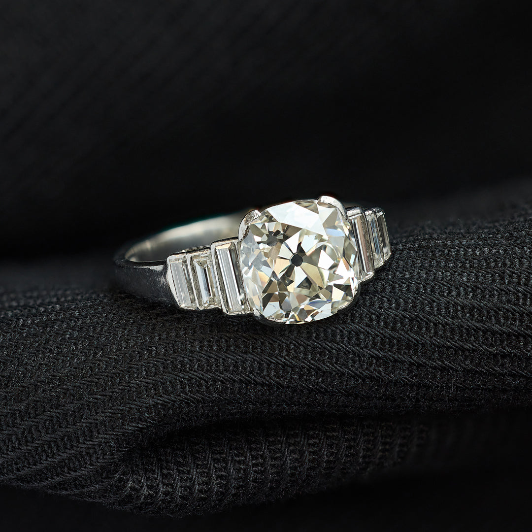 Art Deco 3.58 Carat Old Mine Cut Diamond Ring