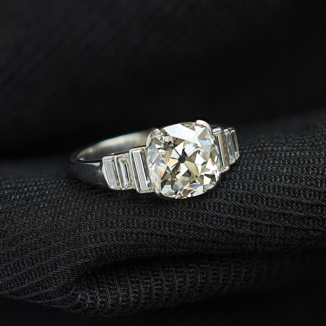 Art Deco 3.58 Carat Old Mine Cut Diamond Ring