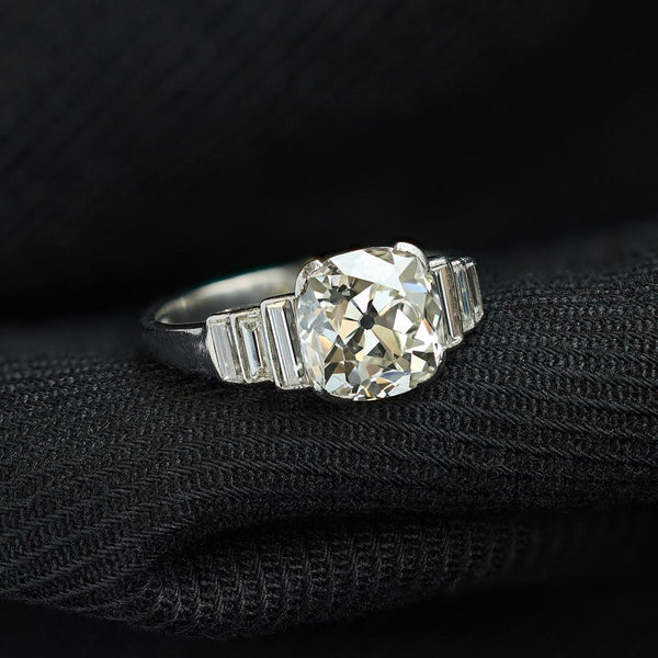 Art Deco 3.58 Carat Old Mine Cut Diamond Ring