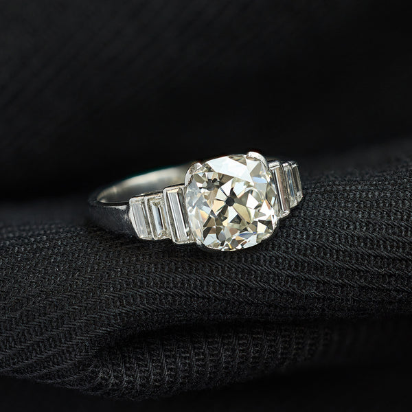 Art Deco 3.58 Carat Old Mine Cut Diamond Ring