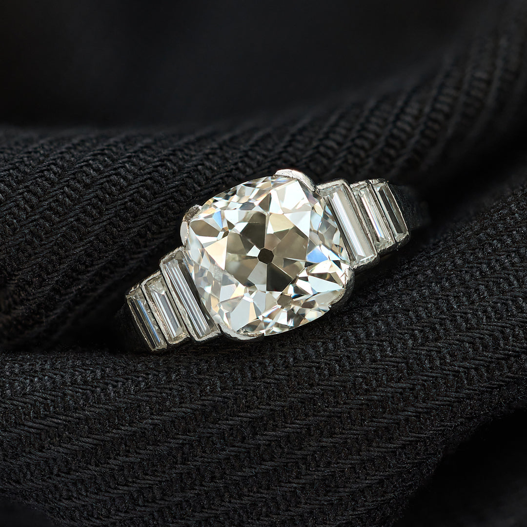 Art Deco 3.58 Carat Old Mine Cut Diamond Ring