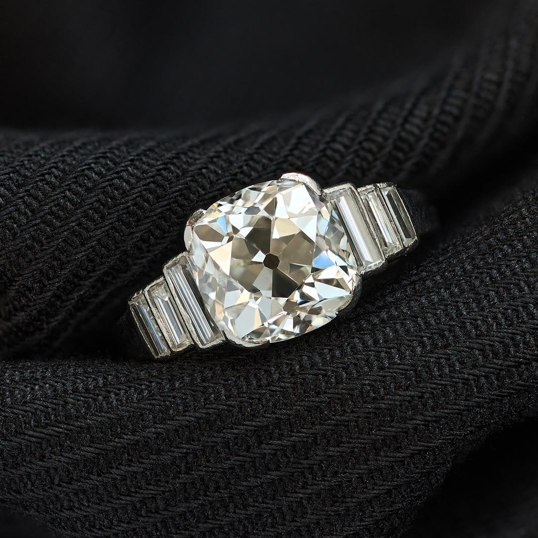 Art Deco 3.58 Carat Old Mine Cut Diamond Ring