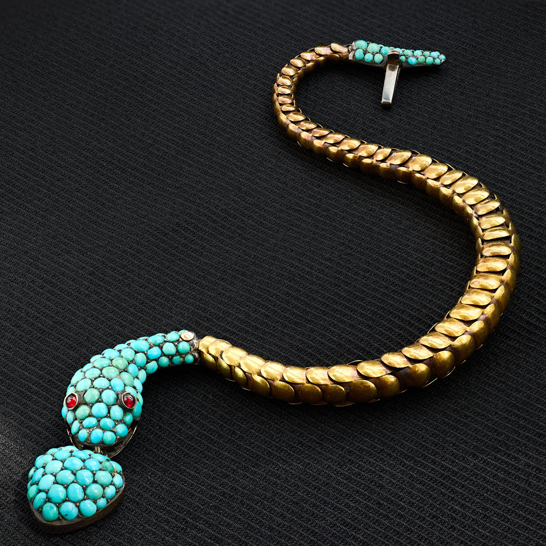 Victorian Turquoise and Ruby Snake Bracelet