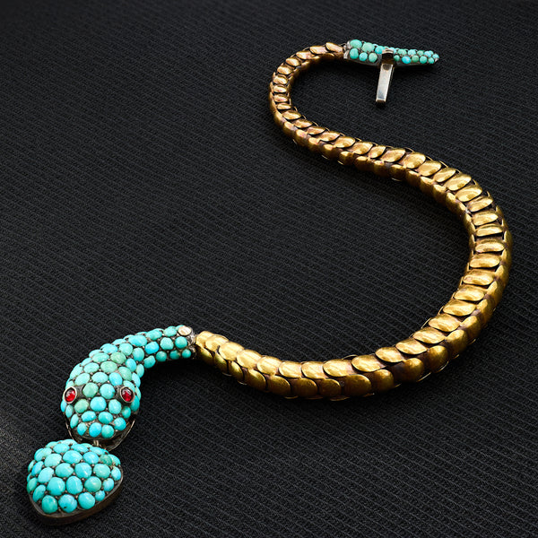 Victorian Turquoise and Ruby Snake Bracelet