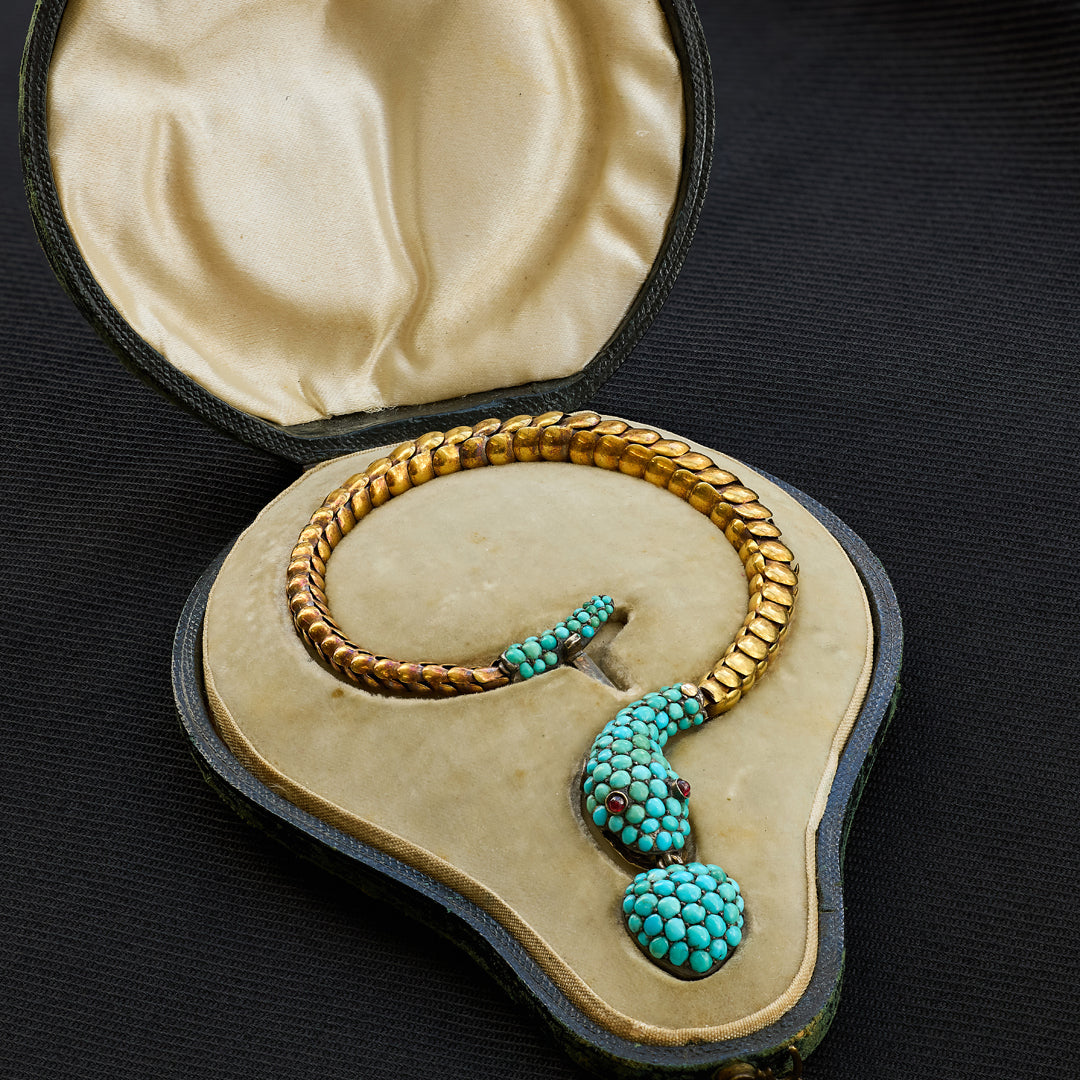 Victorian Turquoise and Ruby Snake Bracelet