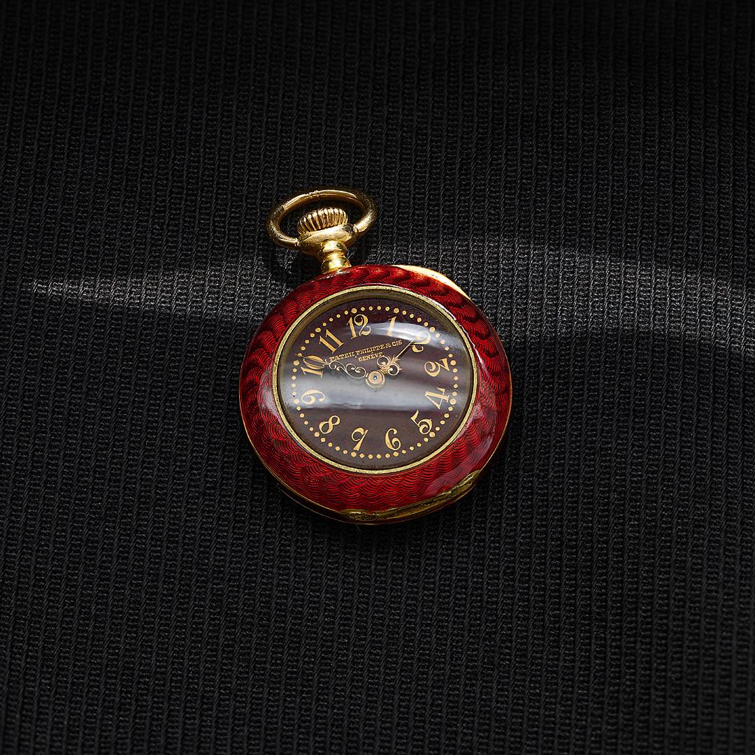 Patek Phillipe Red Guilloché Enamel Pendant Watch