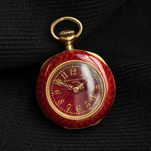 Patek Phillipe Red Guilloché Enamel Pendant Watch