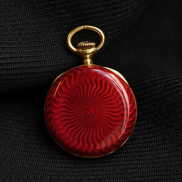 Patek Phillipe Red Guilloché Enamel Pendant Watch