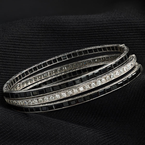 Art Deco Onyx and Diamond Bangle Set