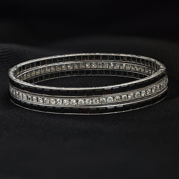 Art Deco Onyx and Diamond Bangle Set