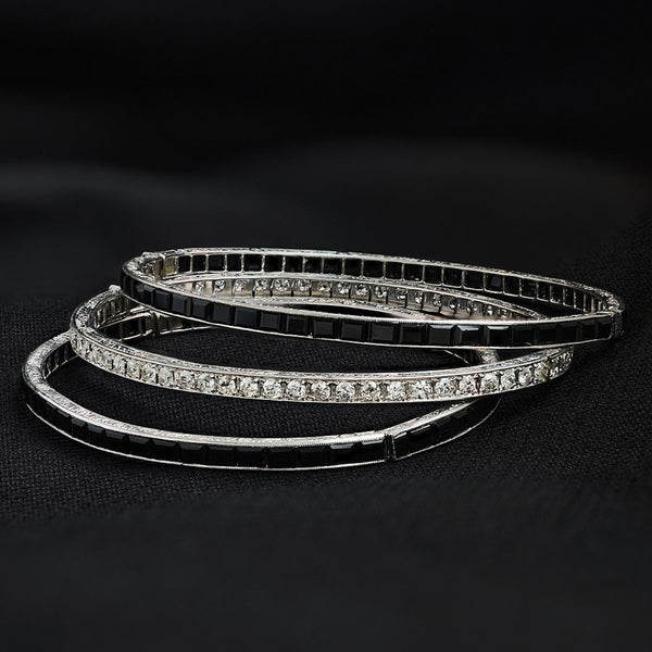 Art Deco Onyx and Diamond Bangle Set