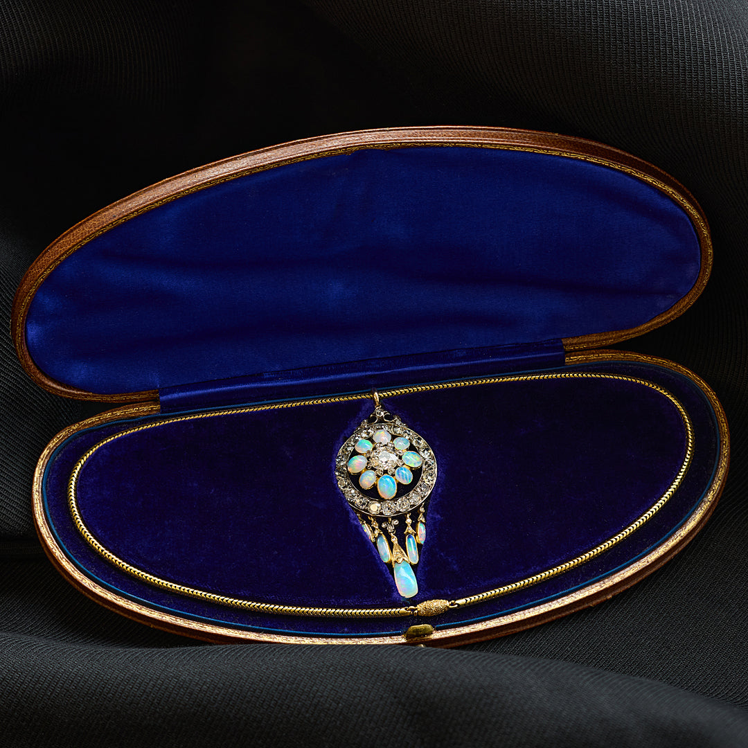 Victorian Opal and Diamond Drop Pendant Necklace