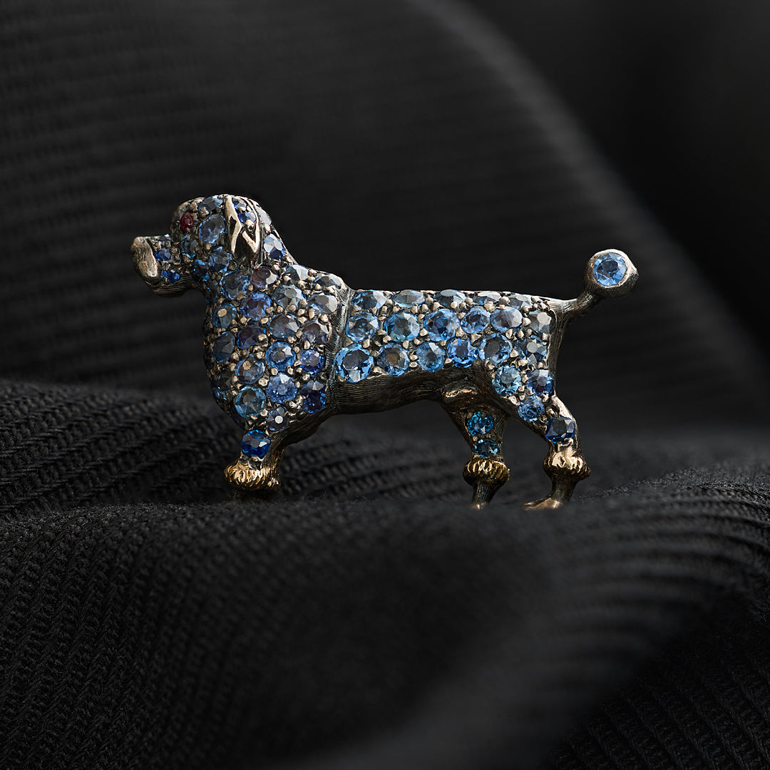 Victorian Montana Sapphire and Ruby Poodle Dog Brooch