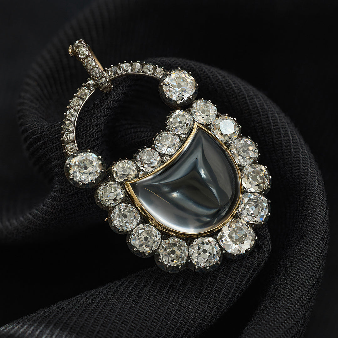 Victorian Rock Crystal and Diamond Padlock Pendant Brooch