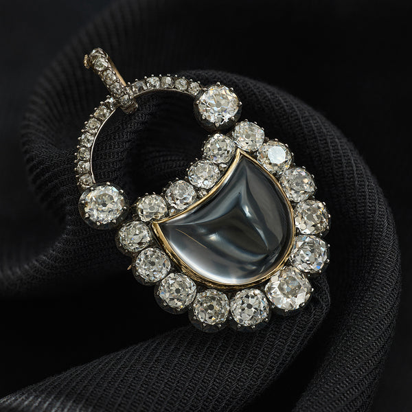 Victorian Rock Crystal and Diamond Padlock Pendant Brooch