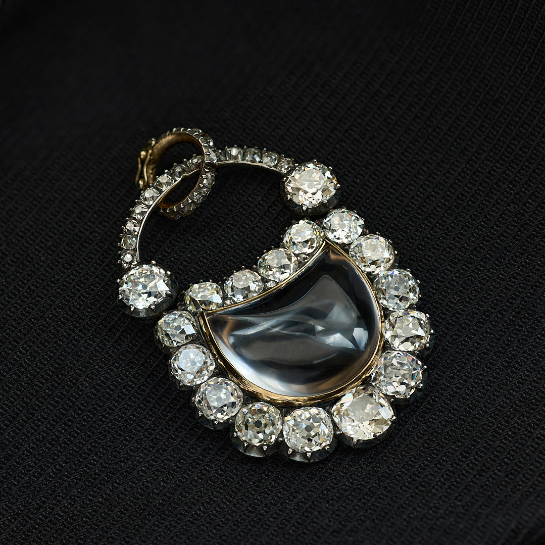 Victorian Rock Crystal and Diamond Padlock Pendant Brooch