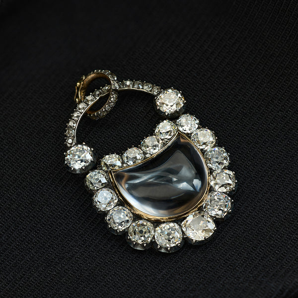 Victorian Rock Crystal and Diamond Padlock Pendant Brooch