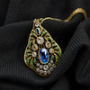 Art Nouveau Sapphire Diamond and Demantoid Garnet Pendant Necklace