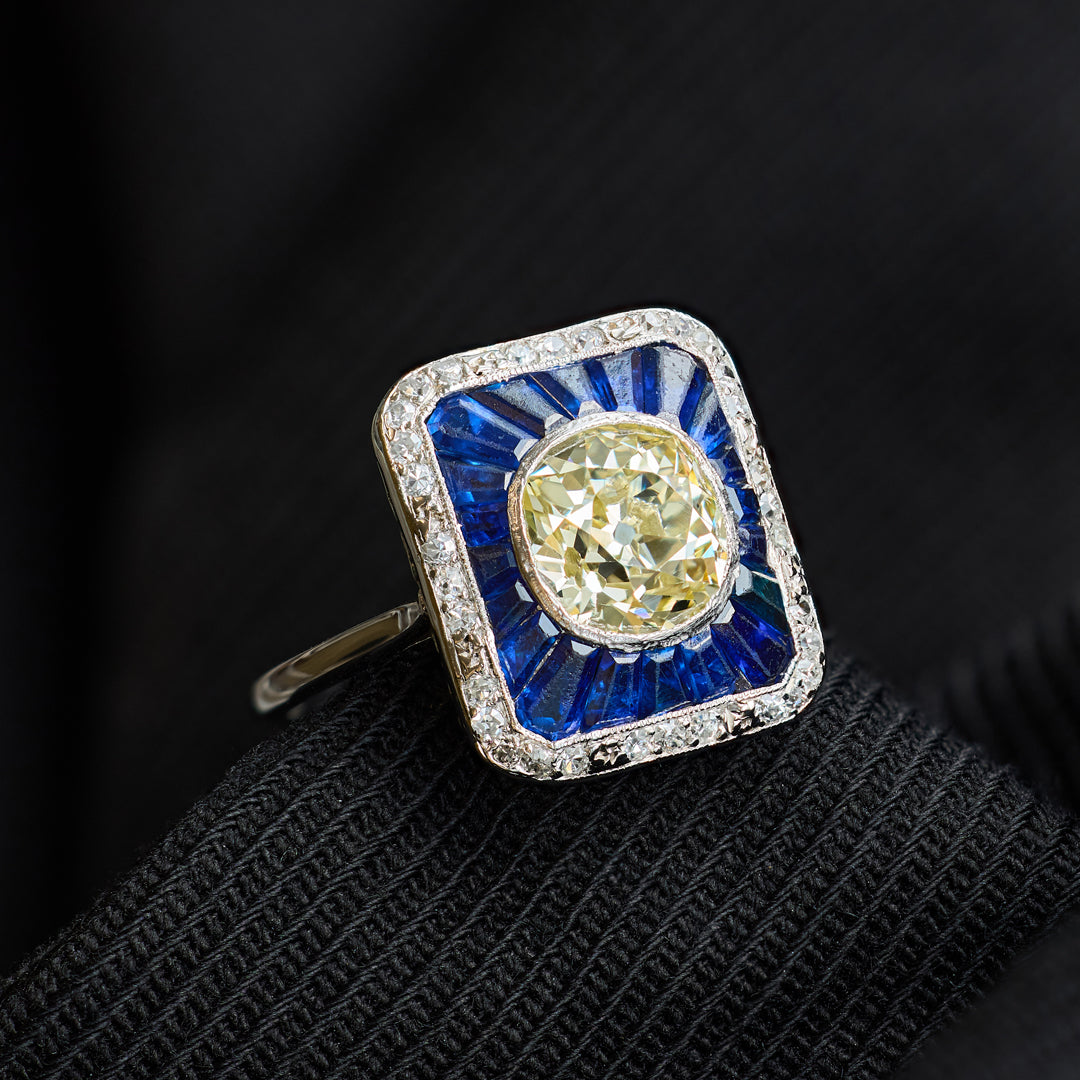 Art Deco 1.90 Carat Diamond and Sapphire Dress Ring