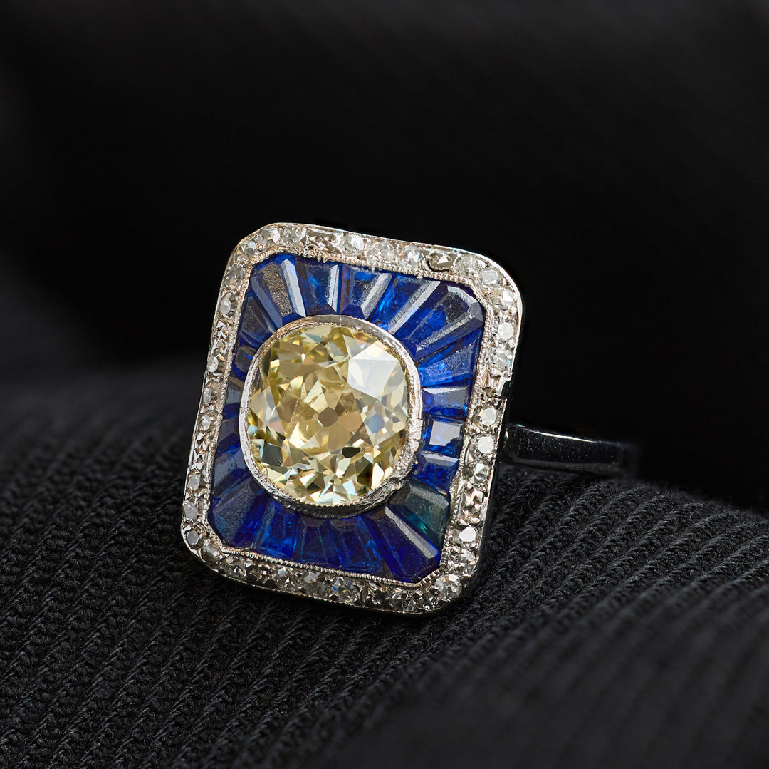 Art Deco 1.90 Carat Diamond and Sapphire Dress Ring
