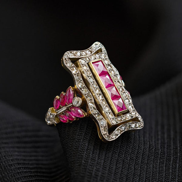 Continental Antique Ruby and Diamond Dress Ring