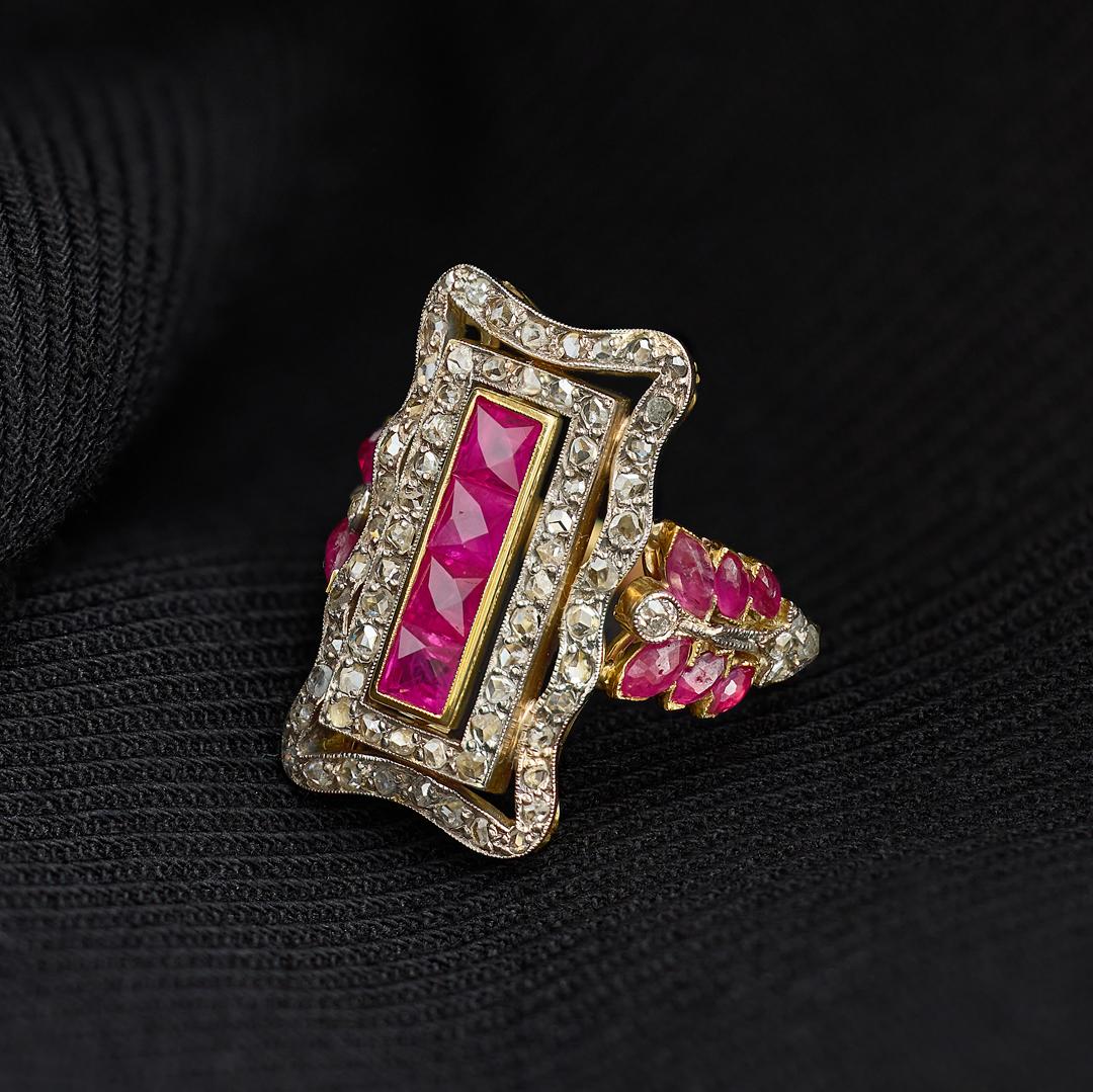 Continental Antique Ruby and Diamond Dress Ring