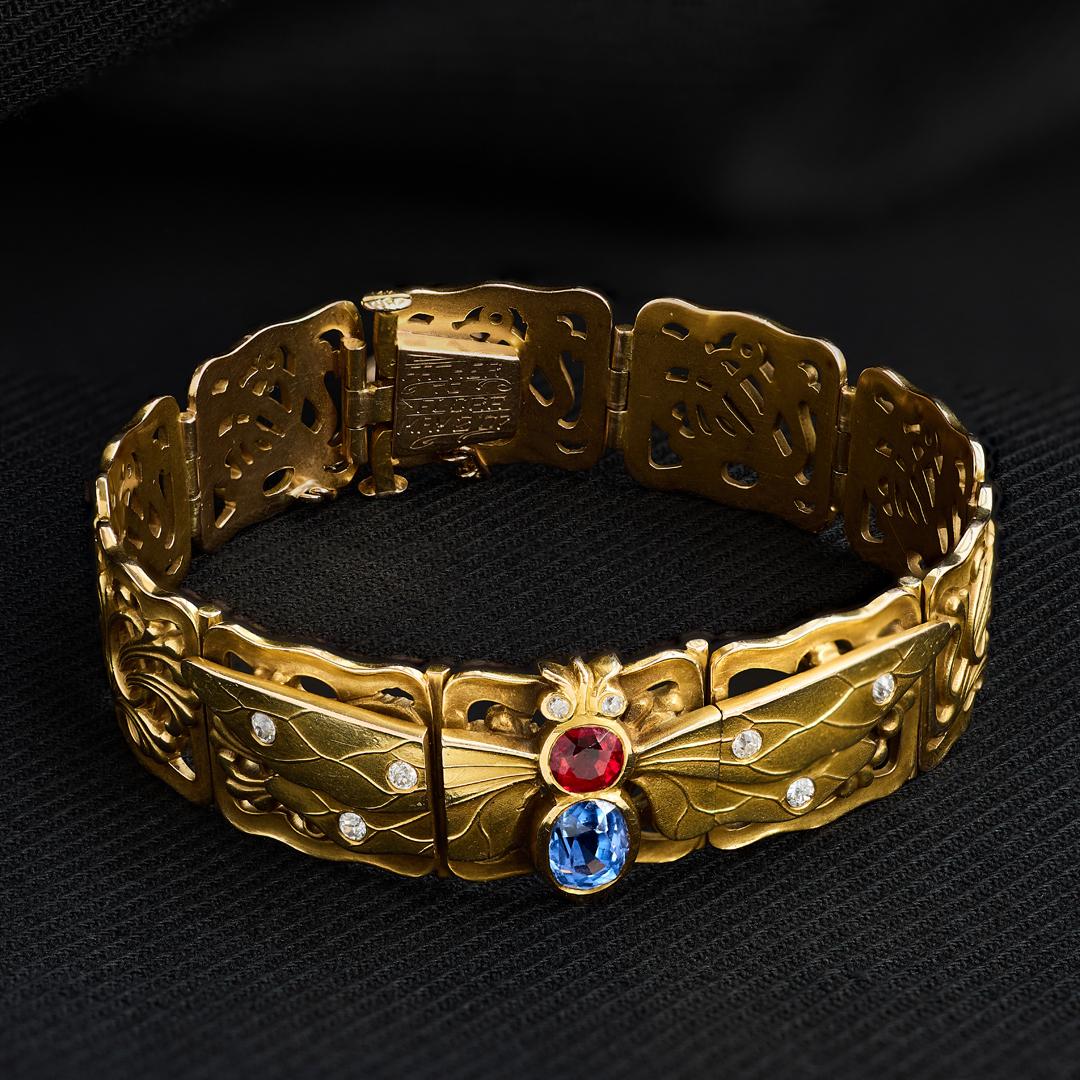 Riker Bros. Ruby Sapphire and Diamond Winged Insect Bracelet