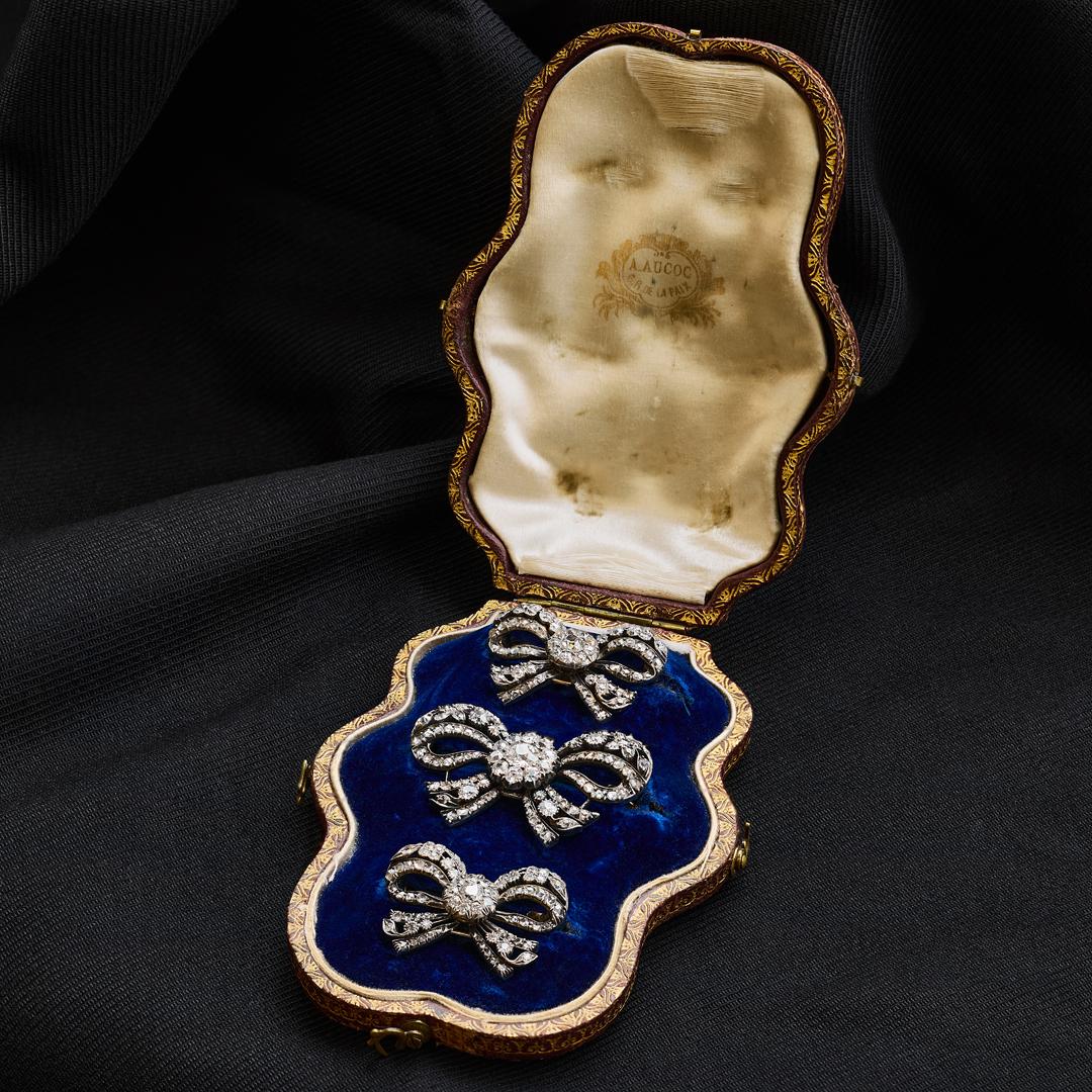 Aucoc Antique Diamond Bow Brooch Set