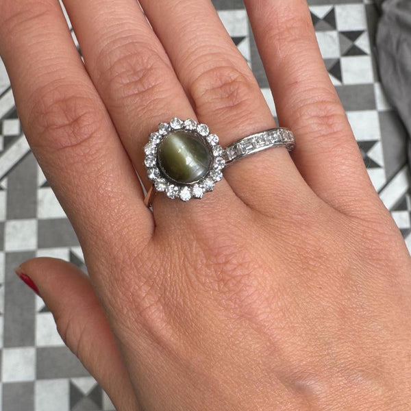 Antique Chrysoberyl and Diamond Cluster Ring