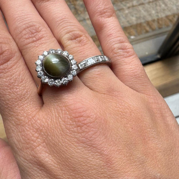 Antique Chrysoberyl and Diamond Cluster Ring