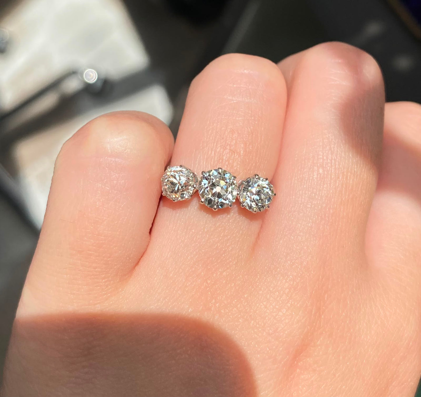 Art Deco Old Cut Diamond Three Stone Ring