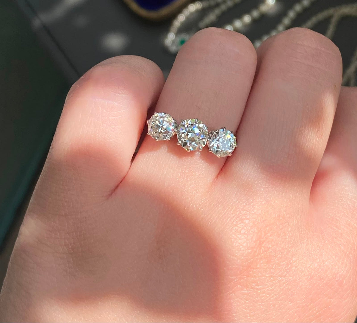 Art Deco Old Cut Diamond Three Stone Ring