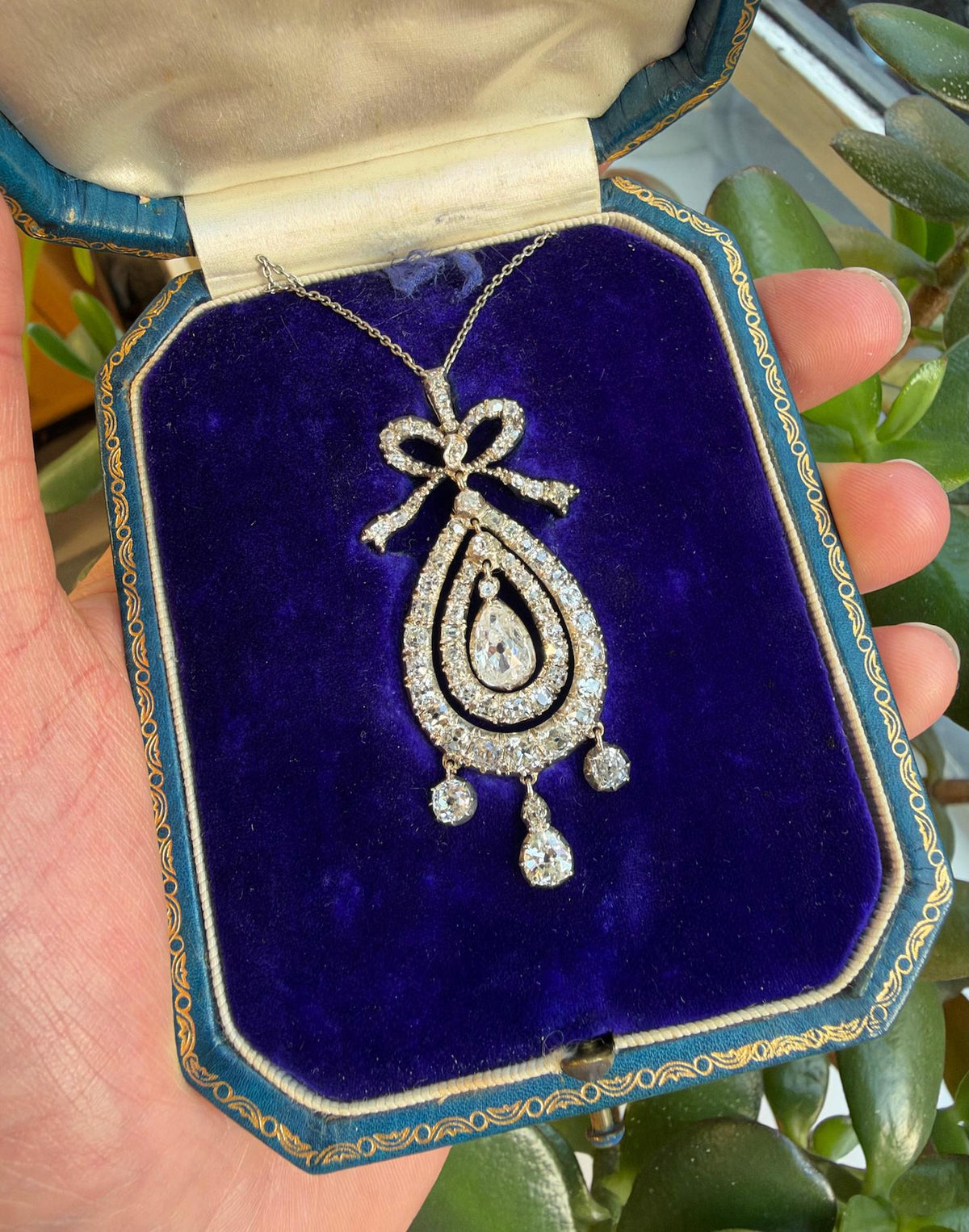 Victorian Old Pear Cut Diamond Pendant Necklace
