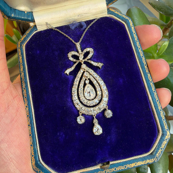 Victorian Old Pear Cut Diamond Pendant Necklace